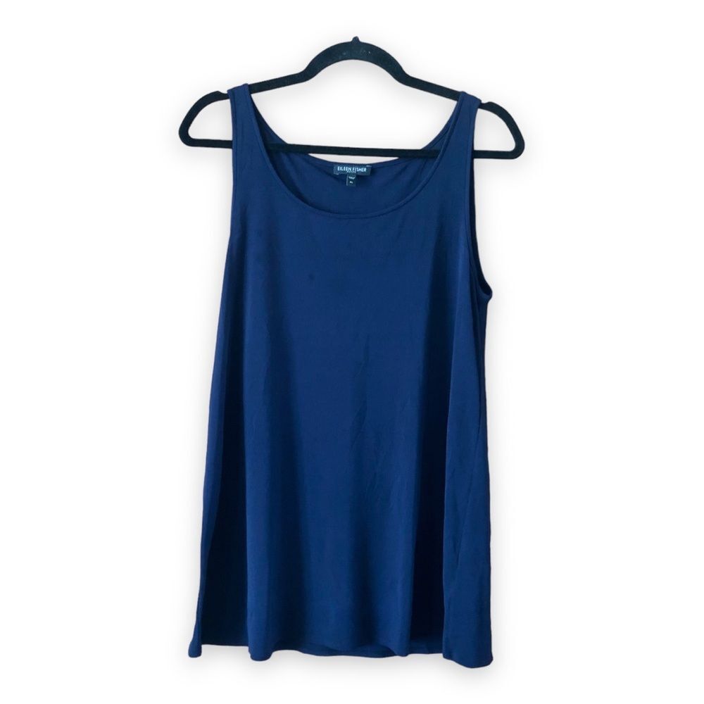 Eileen Fisher Navy Blue Silk Tank Top Size Petite Large FLAWED Classic